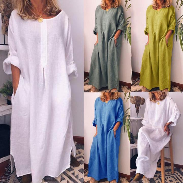 s!!!%20Casual%20Women%20Solid%20Color%20Oversize%20Maxi%20Cotton%20Linen%20Long%20Shirt%20Kaftan%C2%A0Dress%20House%20Foocus%20-%20Image%202