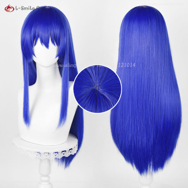Anime Teruhashi Kokomi Cosplay Wig 60cm Long Blue Straight Wigs Heat Resistant Synthetic Wig Women Role Play Wig + Wig Cap
