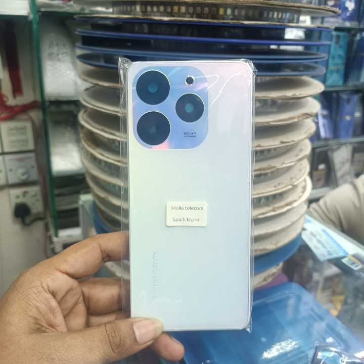 For Tecno Spark 10 Pro KI7 Side Frame + Back Panel Housing + Camera Glass Back shell Replacement Spare Parts