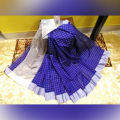 Fashionable Blue & Silver Colour Dhupiyan Silk Check Saree For Women Without Blouse Piece. 