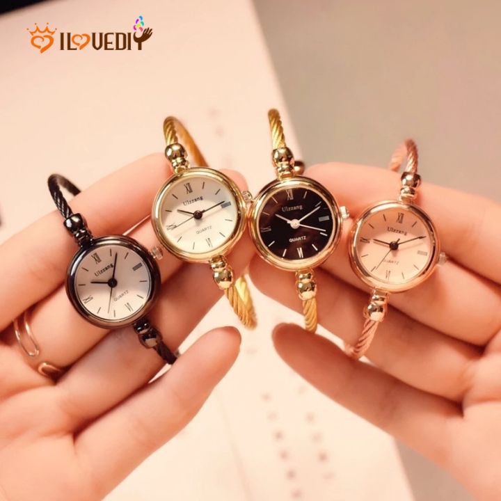 [Women Fashion Small  Bangle Bracelet Watches] [Ladies Stainless Steel Mesh Belt Quartz Watch] [Girls Minimalist Casual Watch]