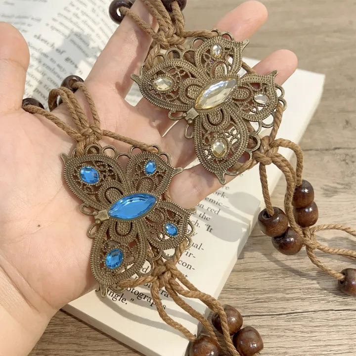 Bohemian%20Style%20Butterfly%20Rhinestone%20Woven%20Belt%20Handmade%20Wooden%20Bead%20Women's%20Belt%20Casual%20Vacation%20Style%20Waist%20Rope%20-%20Image%204