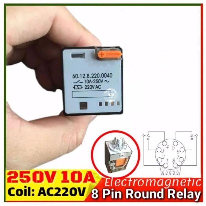 Relay 220VAC 10A Mini Electromagnetic Relay 60.12.8.220.0040 General Purpose Relay Coil Voltage AC 220V 2 pole 8 Pin Round Use for Household and Industrial Similar Finder Fender MK2-P1