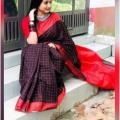 New Dhupain Check Sarees For Women Red Black. 