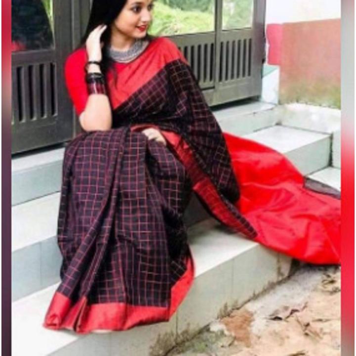 New Dhupain Check Sarees For Women Red Black