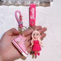 Cartoon Barbie Pvc Keychains Pink Barbie Figure Love Heart Pendant Key Chains Women Bag Car Key Holder Keyrins Accessories Gifts.