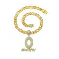 European and American hip-hop full diamond O letter pendant necklace Men's fashion personality streetwear Cuban chain necklace.