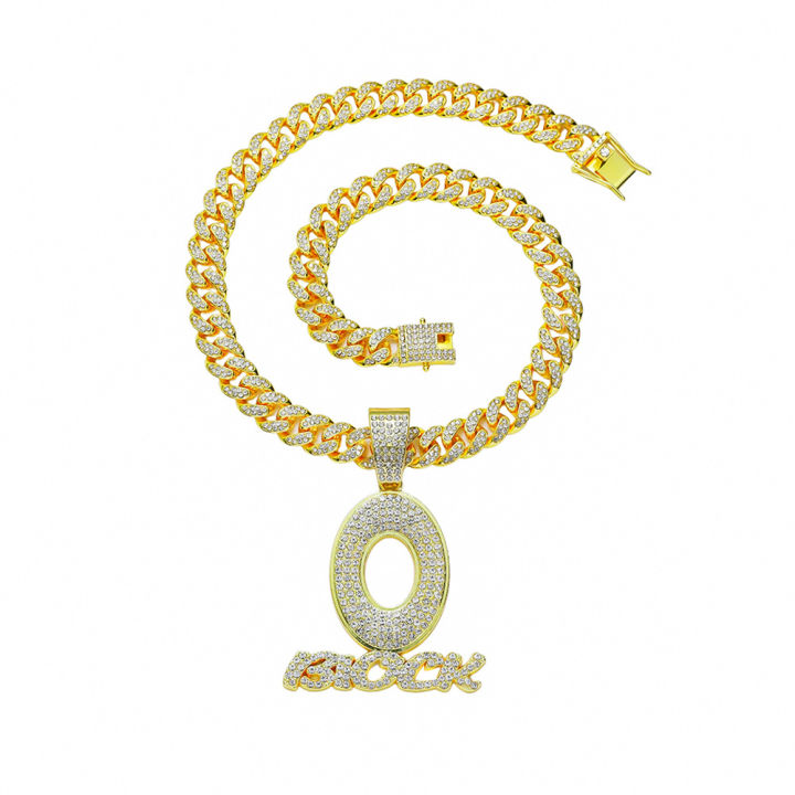 European and American hip-hop full diamond O letter pendant necklace Men's fashion personality streetwear Cuban chain necklace