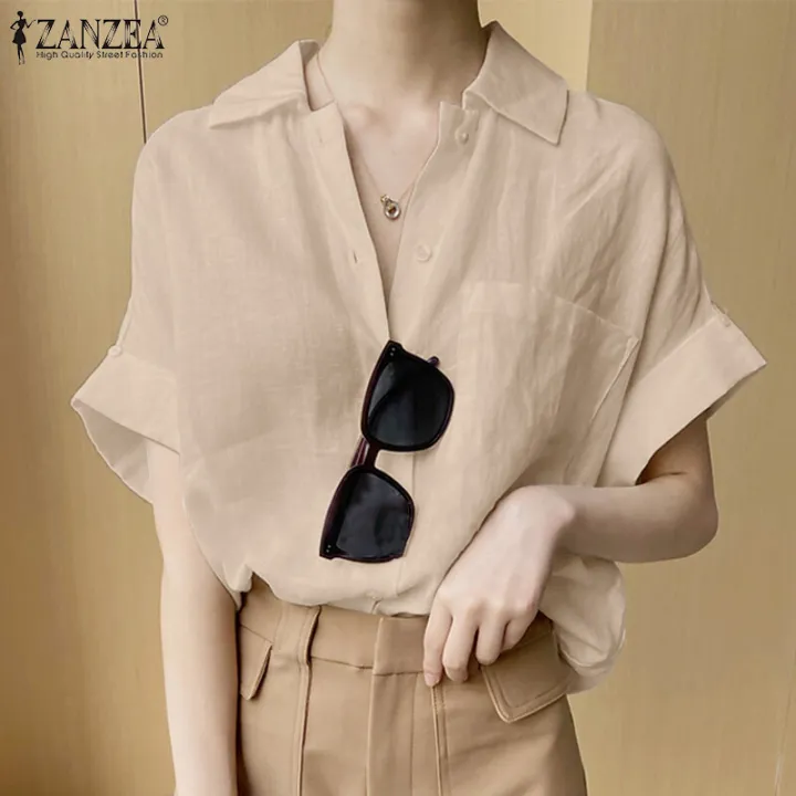 ZANZEA%20Korean%20Style%20Women%20Button%20Up%20Short%20Sleeve%20Shirt%20Summer%20Casual%20Loose%20Cotton%20Blouse%20Tops%20#10%20-%20Image%209