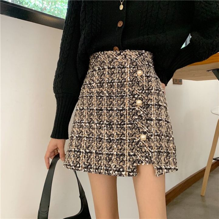 Vintage%20Plaid%20Tweed%20Skirts%20Thicken%20Women%202022%20Winter%20Elegant%20Single-Breasted%20Short%20Mini%20Skirt%20High%20Waist%20Female%20A-line%20Skirt%20-%20Image%204