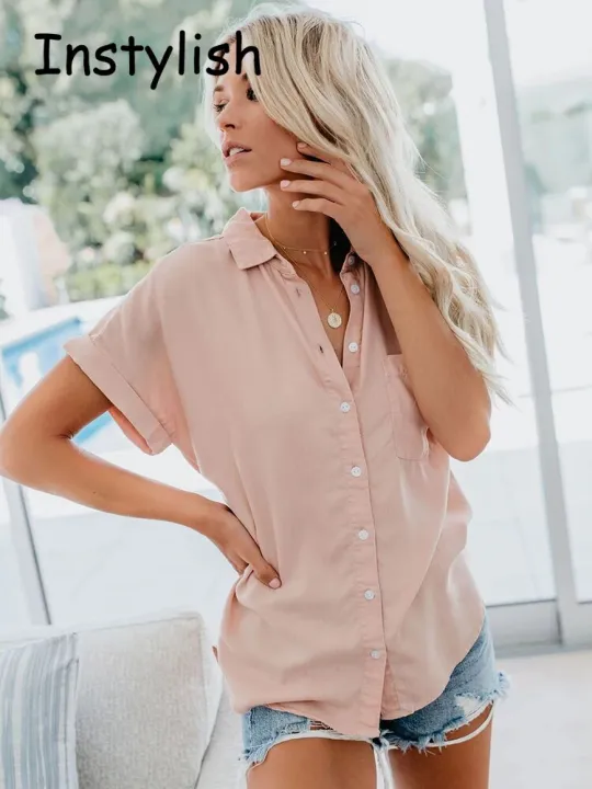 Women%20Elegant%20Solid%20Blouse%20and%20Shirt%20Summer%20Short%20Sleeve%20Turn%20Down%20Collar%20Loose%20Tunics%20Luxury%20Chic%20Blouse%20Streetwear%20Tops%202023%20-%20Image%206