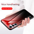 Biruiqu For Samsung Galaxy S25 FE Gradient Tempered Glass Back Soft Silicone Edge Case Cover. 
