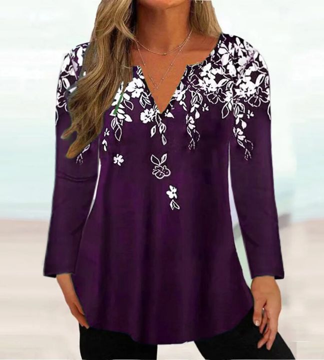 Cute%20Long%20Sleeve%20Floral%20Print%20Deep%20V%20Neck%20Tops%20for%20Women%20Hot%20Selling%20Trendy%20T%20Shirts%20-%20Image%203