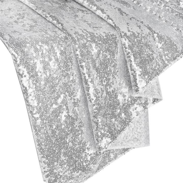 6Ft Table Skirt for Round Rectangle Square Table Sequin Tablecloth for Birthday Party Family Baby Shower Durable Silver