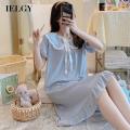 IELGY long nightdress Korean version ins summer pajamas women short-sleeved home service thin skirt. 