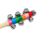 4 Pcs Hand Jingle Bells, Rainbow Handle Wooden Bells Jingle Stick Shaker Rattle Baby Kids Children Musical. 