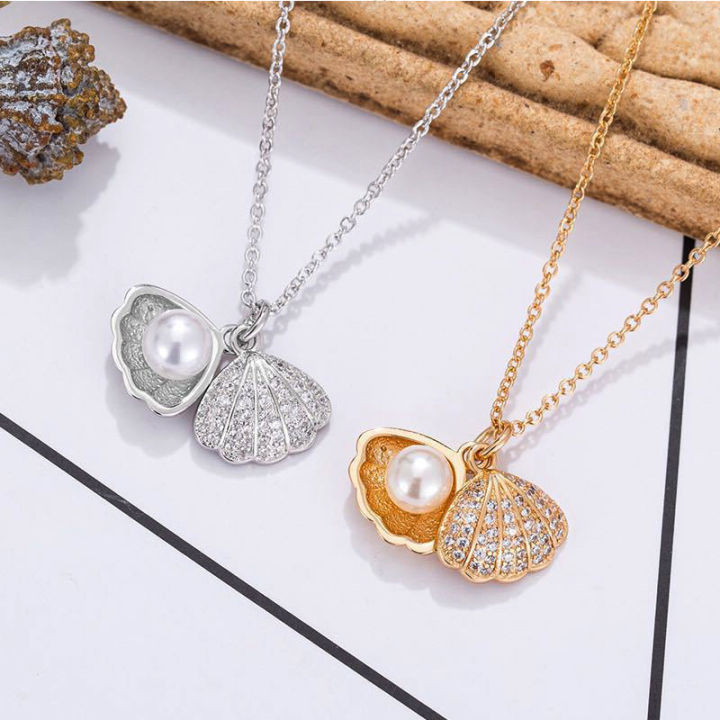 Necklace%20/%20Korean%20design%20silver%20plated%20shell%20pearl%20locket%20necklace%20for%20women%20and%20girls%20-%20Image%204