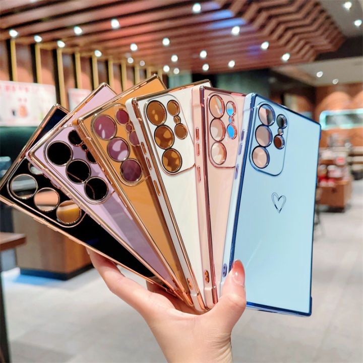 Applicable to Japan and South Korea S23U Hollow out Heart Mobile Phone Shell Samsung S23FE/A24 Electroplating Straight Edge Google 7A Protective Sleeve .