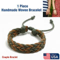 American Handmade Woven Adjustable Bracelet Cotton Rope Friendship Band Jewelry, Handicraft Item | Birthday Wedding Engagement Bridal Party Souvenir Awesome Gift for Men – Green Light Brown Color (1 Piece & 2 Pieces Combo Available).