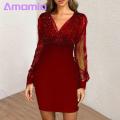 Mesh Splicing Dress V Neck Mesh Patchwork Evening Dress for Party Prom Women Dress.