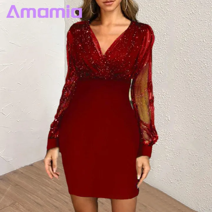 Mesh%20Splicing%20Dress%20V%20Neck%20Mesh%20Patchwork%20Evening%20Dress%20for%20Party%20Prom%20Women%20Dress%20-%20Image%2010