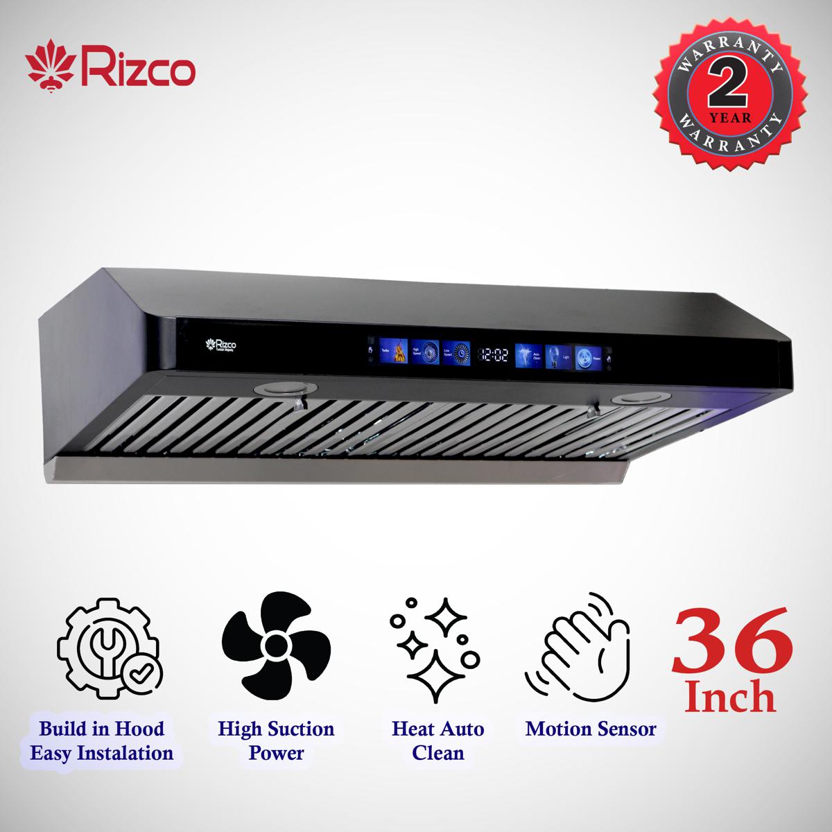 Rizco Kitchen Hood Slim Type 36 inch, Heat Auto Clean, Turbo Mode