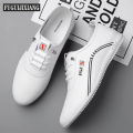 FUGUIJIXIANG Brand Men's Shoes Soft Bottom Soft Surface White Shoes Non-Slip Casual Leather Shoes for Men. 