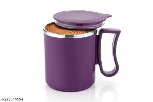 1%20Pc%20Bright%20Stainless%20Steel%20Insulated%20Double%20Walled%20Plastic%20Covered%20Travel%20Tea/Coffee%20Mug%20with%20Lid%20Multicolor%20-%20Image%202