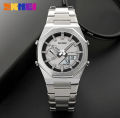 SKMEI Dual-Display Electronic Watch With Luminous Waterproof Steel Strap Fashion Business Wristwatches For Men 1816. 