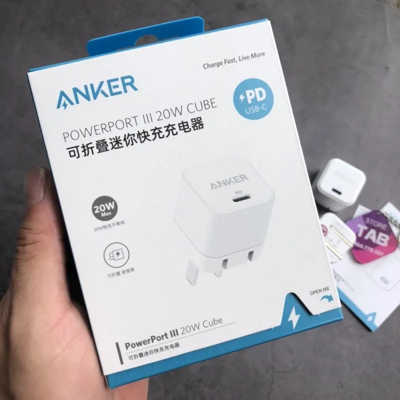 Anker 20W Box Fast Charger with Foldable Plug, PowerPort III 20W Cube Charger thumbnail