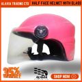 Pink Half Face Helmet – Cap Style Bike Helmet with Sun Protection Glass | Stylish Open Face Helmet for Men & Women – Durable ABS Build. 