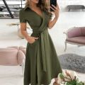 Women Elegant Sexy Off Shoulder Party Dress 2021 Summer Tie-Up A-Line Dress Office Lady Casual Short Sleeve Pocket Dress Vestido. 