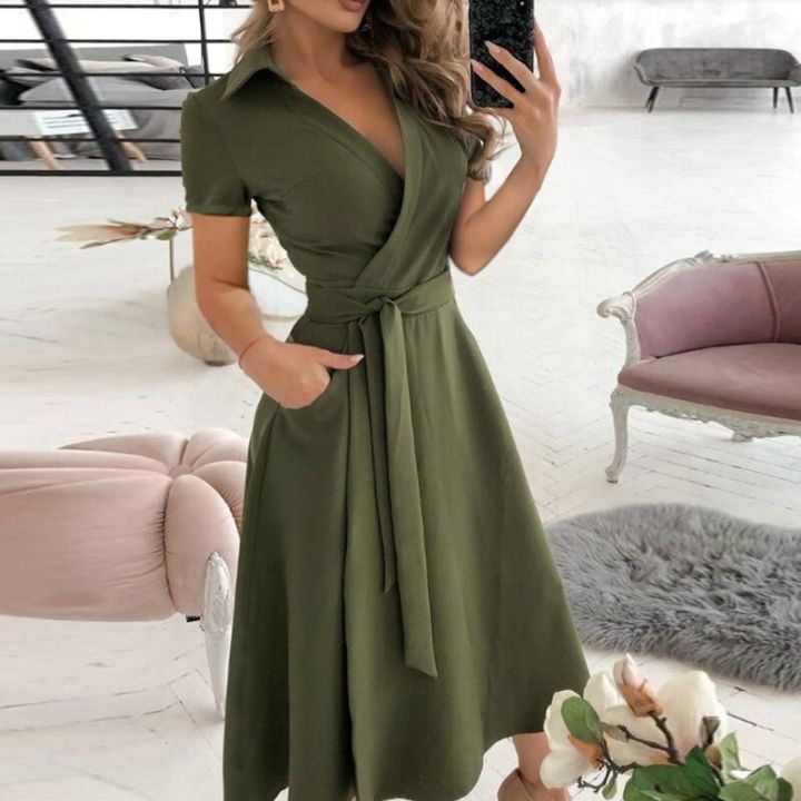 Women%20Elegant%20Sexy%20Off%20Shoulder%20Party%20Dress%202021%20Summer%20Tie-Up%20A-Line%20Dress%20Office%20Lady%20Casual%20Short%20Sleeve%20Pocket%20Dress%20Vestido%20-%20Image%208