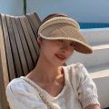 Topless Hat Big Brim Straw Hat Summer Sun Protection New Rivet Pearl Sun Hat Female Sun Protection UV Half Empty Top. 
