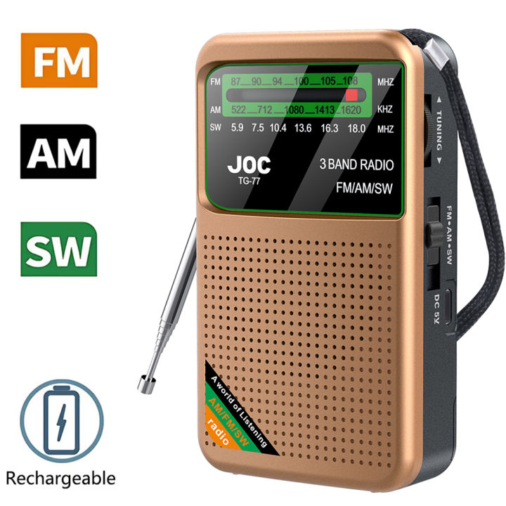 Emergency Pocket Radio FM AM SW Radio Built-in Speaker Type-C Rechargeable Mini Radio Receiver with HD Display Screen for Elder