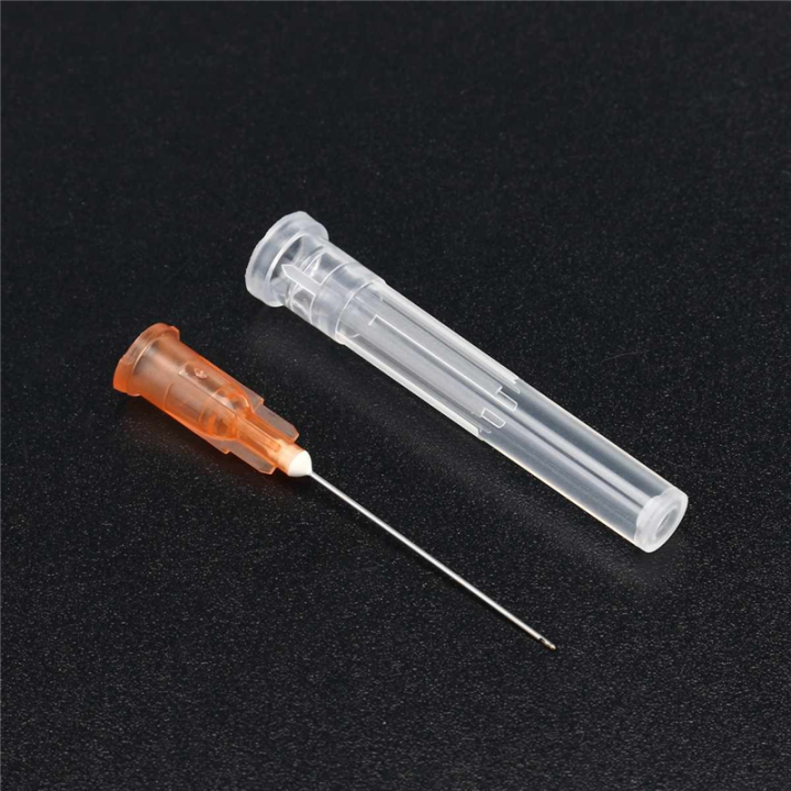 100%20Pack%2025Ga%205/8%20Inch%20Injection%20Needle%20with%20Cap%20Orange%20Stainless%20Steel%20for%20Animal,%20Pet,%20Poultry%20and%20Industrial%20Dispensing%20Needle%20Accessories%20-%20Image%202