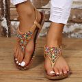 Clip Toe Bohemian Style Sandals for Women Fashion Mix Color Pearl Rome Sandals Woman 2023 New Flat with Non-Slip Beach Shoes. 