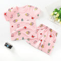 (New) 2 pcs/set ldren E service cotton cartoon print short sleeve back shorts for 0-3 years old kids color. 