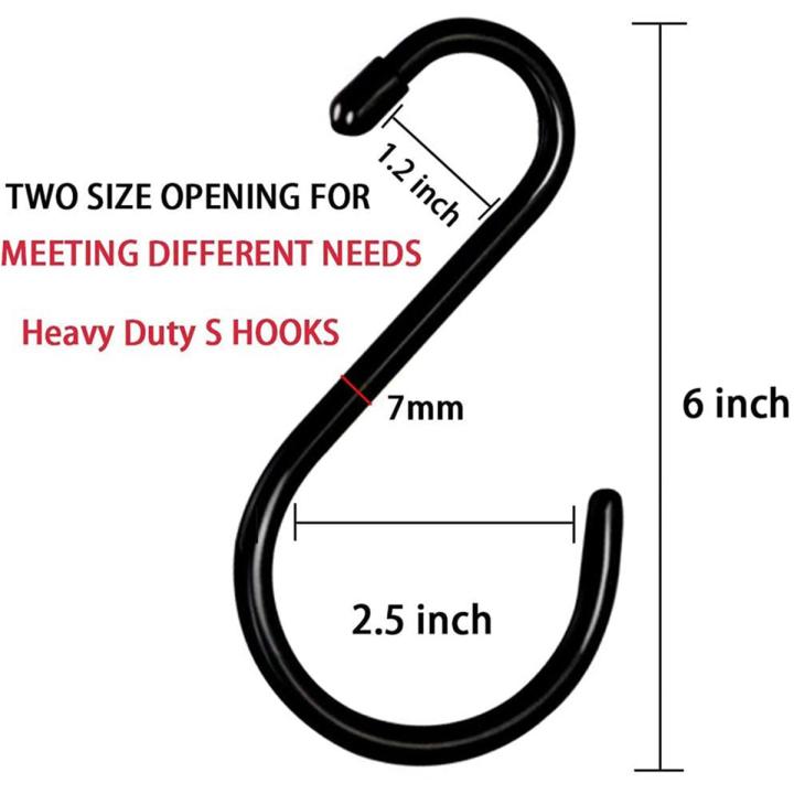 24 Pack 6 Inch Large Heavy Duty S Hooks for Hanging, Non Slip Rubber Coated S Hooks,Steel Metal Hooks for Hanging