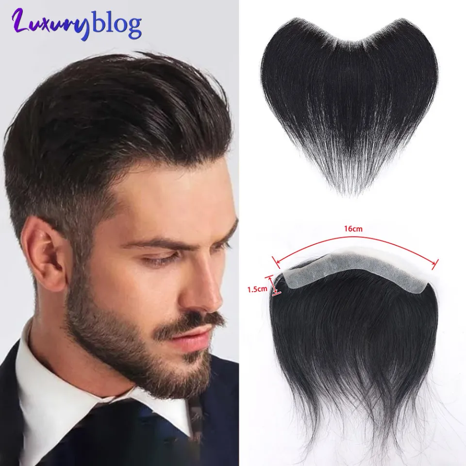 Mens Frontal Toupee V Loop 100% Human Hair Forehead Hairline Patch