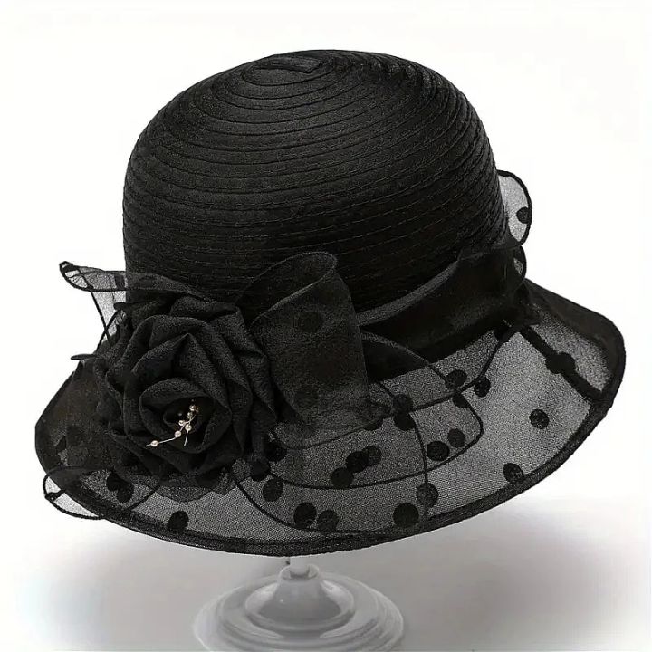 Flower%20Decor%20Dotted%20Print%20Bucket%20Hat,%20Sunscreen%20Fashion%20Elegant%20Traveling%20Fisherman%20Hat%20For%20Vacation,%20Women's%20Caps%20Hats%20-%20Image%207
