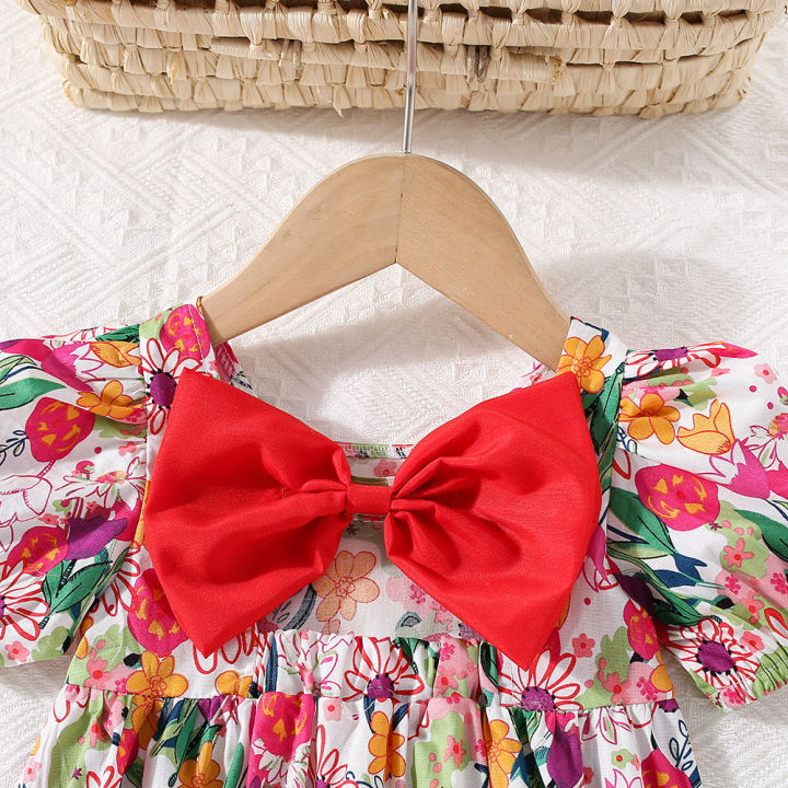 Summer%20new%20Baby%20Girls%20Dress%20Bow%20Puffy%20Sleeve%20Flower%20Hand-painted%20Wind%20Sweet%20Princess%20Dress%20Birthday%20Party%20Dress%20(0-3%20years)%20-%20Image%207