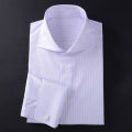 Classic French men's long sleeved shirt with contrasting colla retro gentleman collar white collar boss shirt for men. 