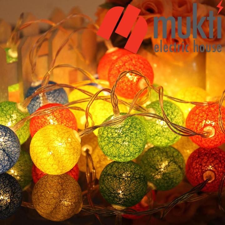 Cotton Ball Small Fairy Lights Decorative 20 pcs Set Colour String Lamp for Festival Home Decoration Wedding Party Eid Christmas Room Curtain Xmas Bedroom