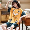 Flowers Pattern Pajamas Women Summer Short Sleeves Shorts Sleepwear Cotton Pijama Comfort Nightwear Plus Size Pyjamas. 