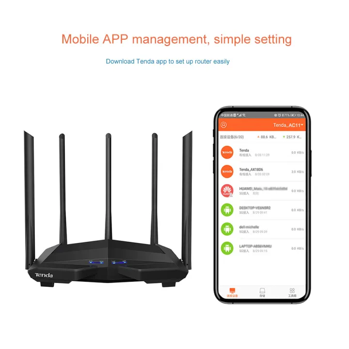 Tenda%20AC11%20Gigabit%20WiFi%20Router%20AC1200%20Dual%20Band%202.4G%205GHz%20MU-MIMO%20Smart%20App%20Control%20Management%20W/%205%20Antennas%20Signal%20Amplifier%20-%20Image%204