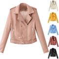 Lapel Coat Short Pocket Long Sleeve Jacket Coat Short Coat Zipper Button Jacket Lady Leather Motorcycle Coat.