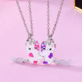 【Trending in Fashion】 2Pcs/set Cartoon Cat Shape Pendant Chain Friends Necklace BFF Friendship Children's Jewelry Gift For Girls Qoddess.
