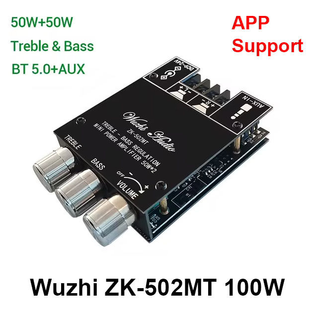 Wuzhi Audio ZK-502MT With APP Bluetooth 5.0 50W+50W Class D Amplifier 2.0 Channel with APP Support