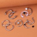 9pcs Hoop Nose Ring Septum Piercing Set Silver Color Surgical Steel Cartilage Earring Tragus Helix Circular BCR Ear Body Jewelry.